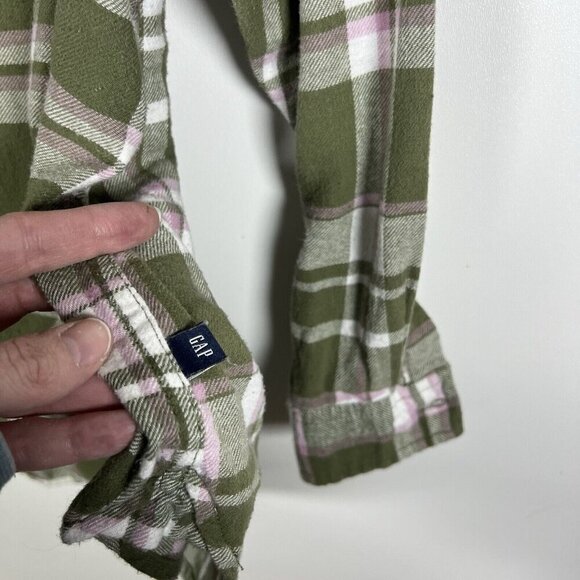 GAP‎ Women's Long Sleeve Button Down Relaxed Fit Flannel Shirt Size XL Green - Picture 5 of 10